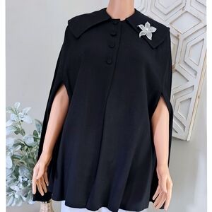 Vintage 50's That Wilroy Look Black Linen Cotton Blend Front Buttons Cape